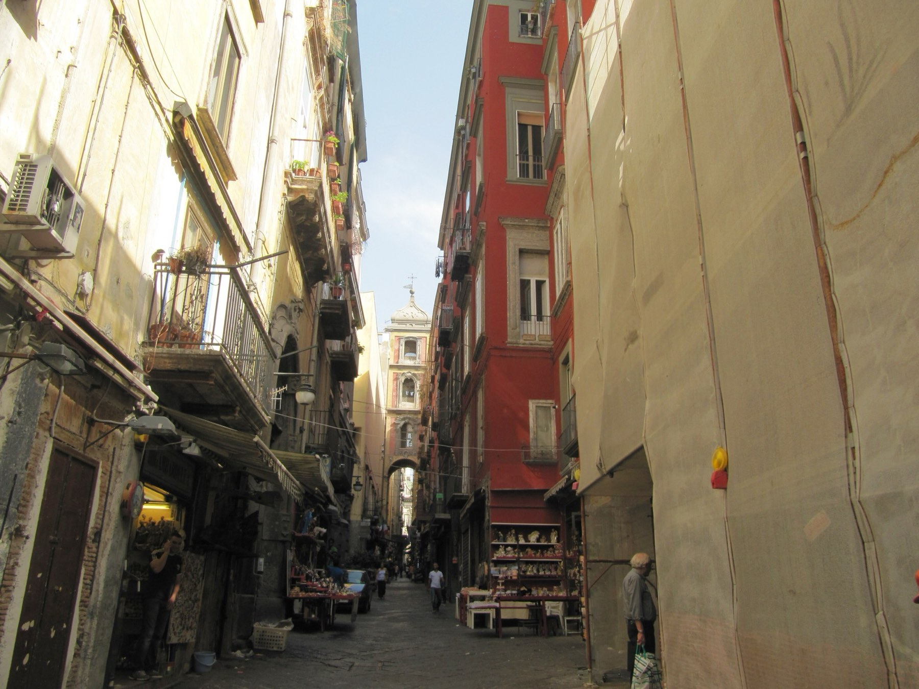 Via San Gregorio Armeno with its nativity workshops and the bell tower beyond